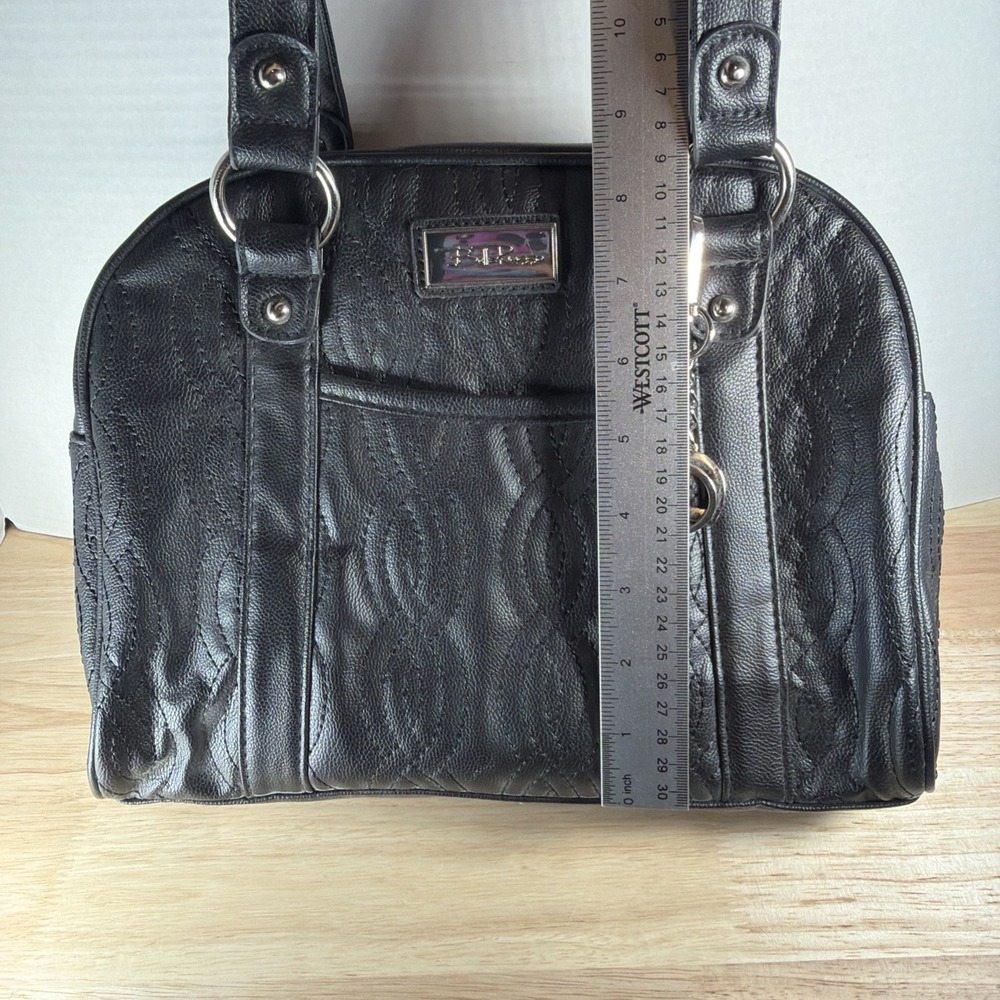 Bella Russo Large Handbag Tassel Black Quilted Shoulder Bag Vegan Leather Heart - Picture 9 of 12